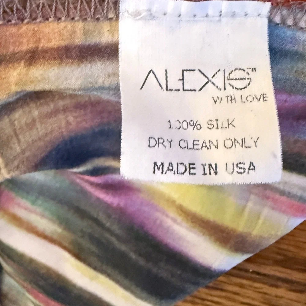 Alexis Rainbow Smudge 100% Silk Kaftan Tunic Top Multicolor Made USA
